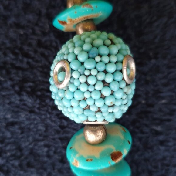 Chunky Vintage Tribal Butterscotch Turquoise Bakelite Statement Necklace - Picture 9 of 15